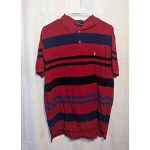 Polo Ralph Lauren XL Men's Polo Shirt Short Sleeve Red with Black & Blue Stripes